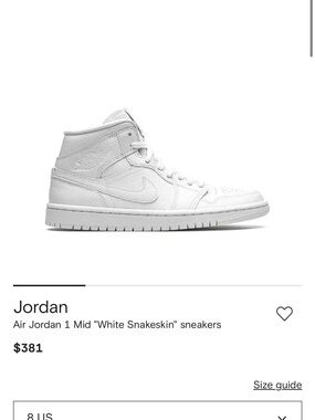 Women’s Nike Air Jordan 1 Mid 'White Snakeskin Size 8